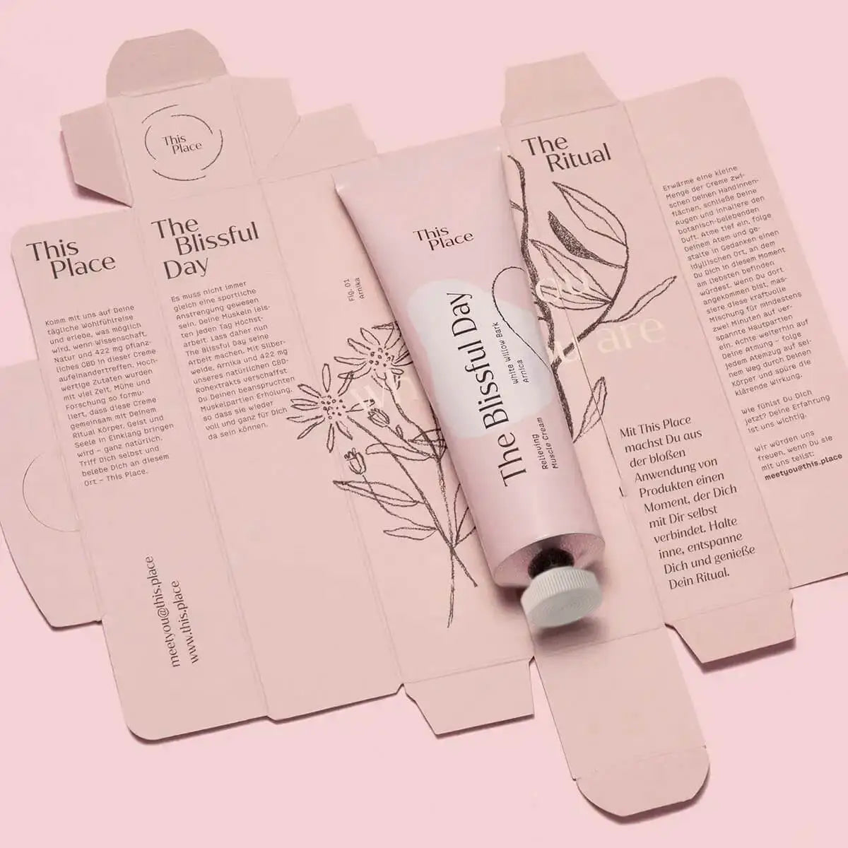 The Blissful Day 20ml - Krem przeciw napięciom mięśniowym z CBD, Wierzbą Białą, Arniką, Sosną Morską i Kurkumą - Amabase